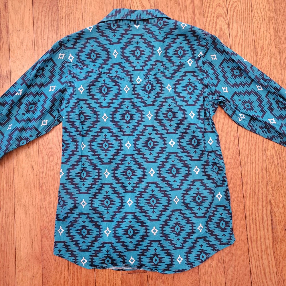 Ariat‎ Girls Real Mesa Snap LS Shirt Turquoise Southwestern L 12 Rodeo Cowgirl - Picture 9 of 11